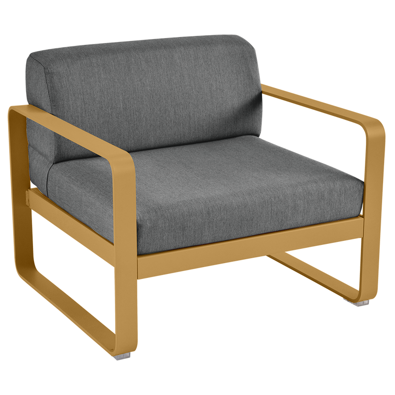 Load image into Gallery viewer, Fermob Bellevie outdoor lounge armchair– Gingerbread frame with Graphite Grey fabric cushions
