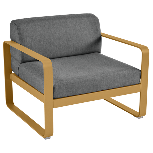Fermob Bellevie outdoor lounge armchair– Gingerbread frame with Graphite Grey fabric cushions