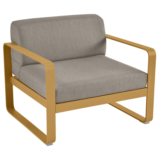 Fermob Bellevie outdoor lounge armchair– Gingerbread frame with Grey Taupe fabric cushions