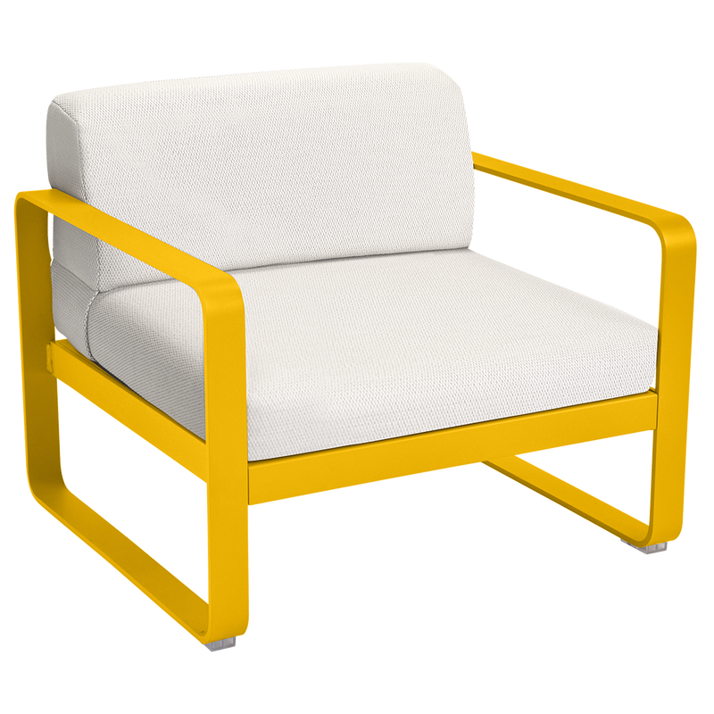 Load image into Gallery viewer, Fermob Bellevie outdoor lounge armchair– Honey frame with Pearl fabric cushions
