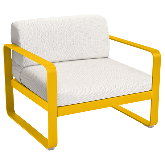Fermob Bellevie outdoor lounge armchair– Honey frame with Pearl fabric cushions