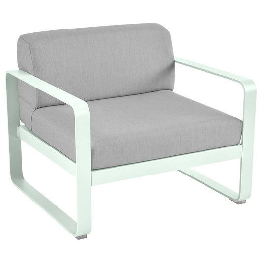 Fermob Bellevie outdoor lounge armchair– Ice Mint frame with Flannel Grey fabric cushions