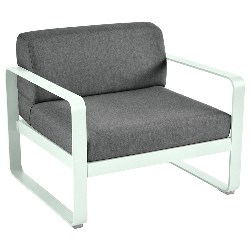 Load image into Gallery viewer, Fermob Bellevie outdoor lounge armchair– Ice Mint frame with Graphite Grey fabric cushions
