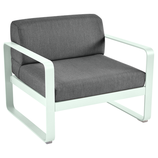 Fermob Bellevie outdoor lounge armchair– Ice Mint frame with Graphite Grey fabric cushions