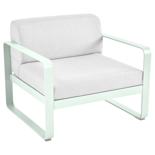 Fermob Bellevie outdoor lounge armchair – Ice Mint frame with Off-White fabric cushions
