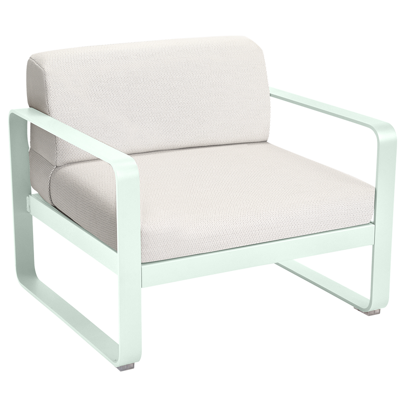 Load image into Gallery viewer, Fermob Bellevie outdoor lounge armchair– Ice Mint frame with Pearl fabric cushions
