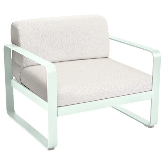 Fermob Bellevie outdoor lounge armchair– Ice Mint frame with Pearl fabric cushions