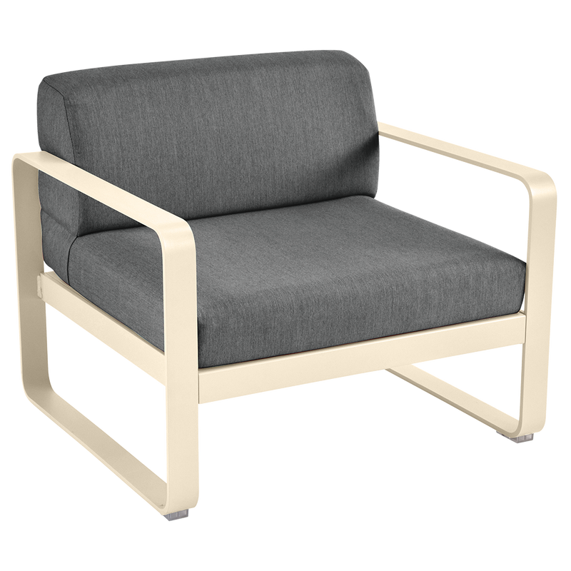 Load image into Gallery viewer, Fermob Bellevie outdoor lounge armchair– Latte Beige frame with Graphite Grey fabric cushions
