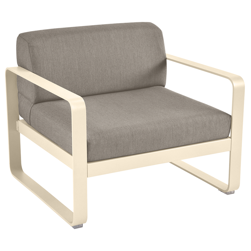 Load image into Gallery viewer, Fermob Bellevie outdoor lounge armchair– Latte Beige frame with Grey Taupe fabric cushions
