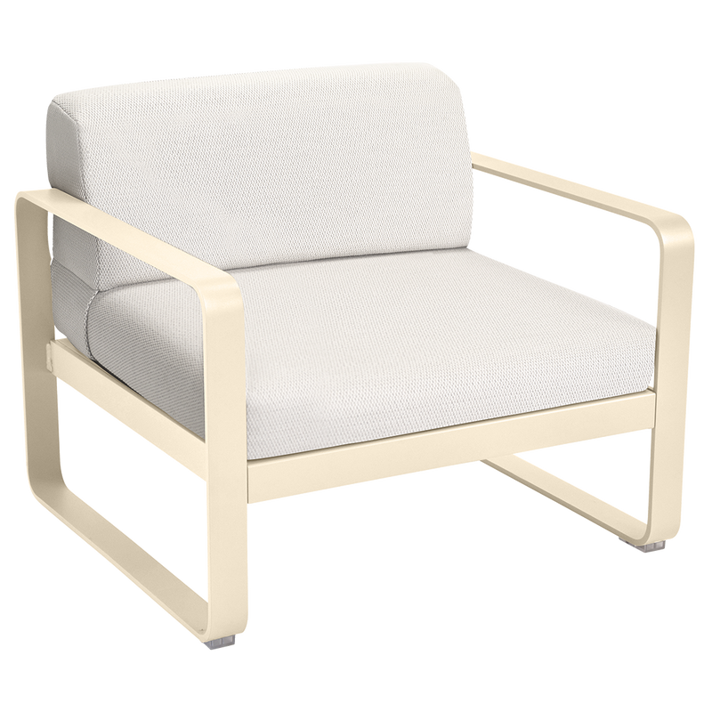Load image into Gallery viewer, Fermob Bellevie outdoor lounge armchair– Latte Beige frame with Pearl fabric cushions
