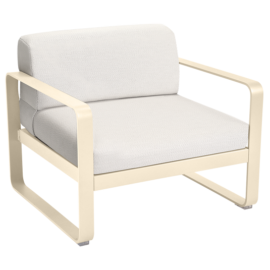 Fermob Bellevie outdoor lounge armchair– Latte Beige frame with Pearl fabric cushions