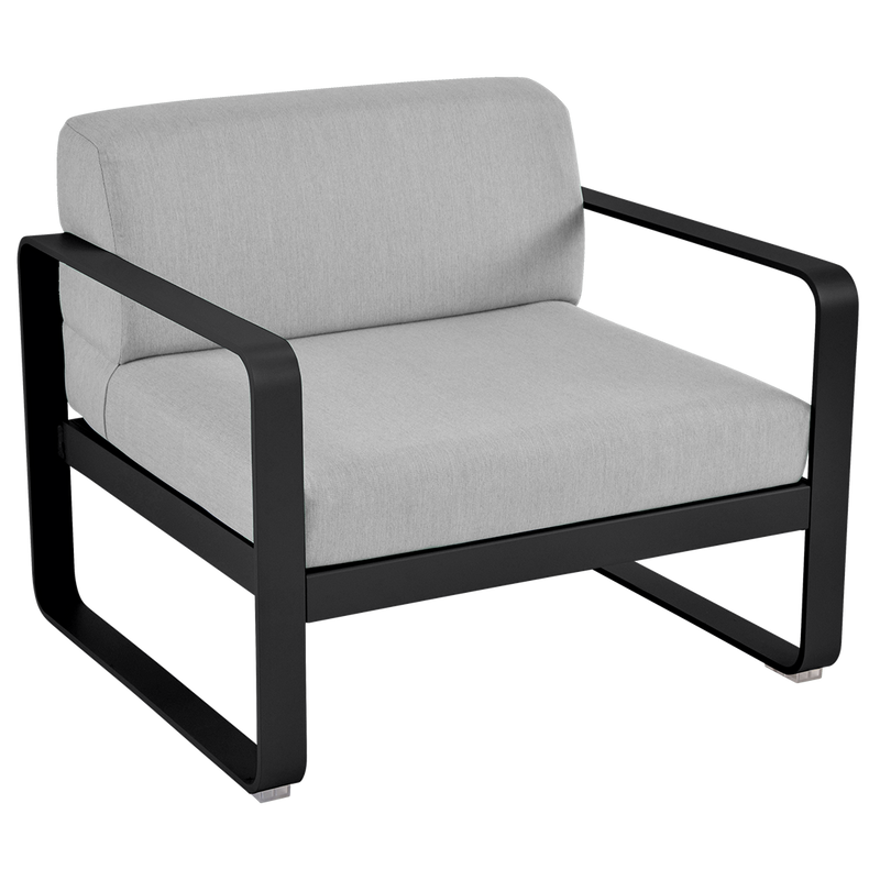 Load image into Gallery viewer, Fermob Bellevie outdoor lounge armchair– Liquorice frame with Flannel Grey fabric cushions
