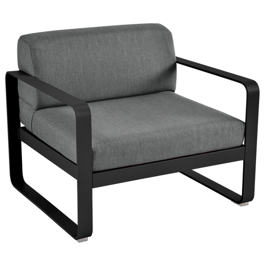 Fermob Bellevie outdoor lounge armchair– Liquorice frame with Graphite Grey fabric cushions