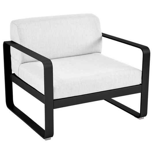 Fermob Bellevie outdoor lounge armchair– Liquorice frame with Off-White fabric cushions