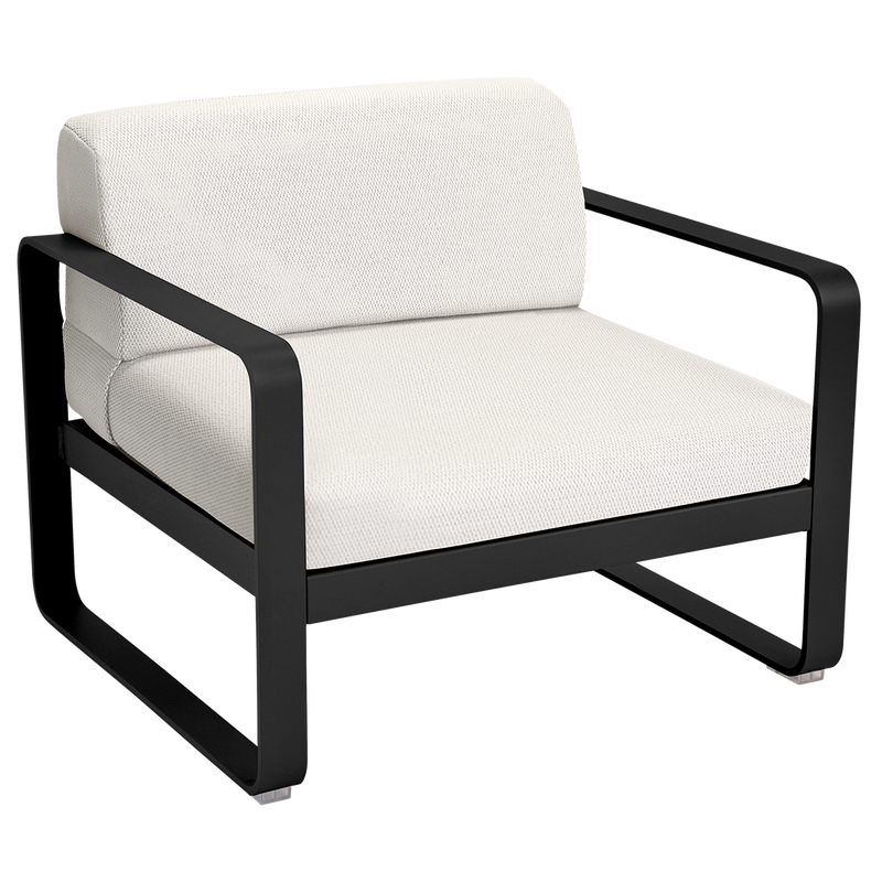 Load image into Gallery viewer, Fermob Bellevie outdoor lounge armchair– Liquorice frame with Pearl fabric cushions
