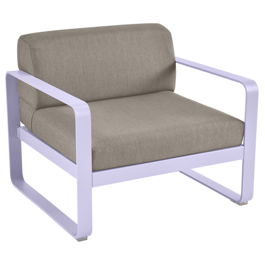 Fermob Bellevie outdoor lounge armchair– Marshmallow frame with Grey Taupe fabric cushions