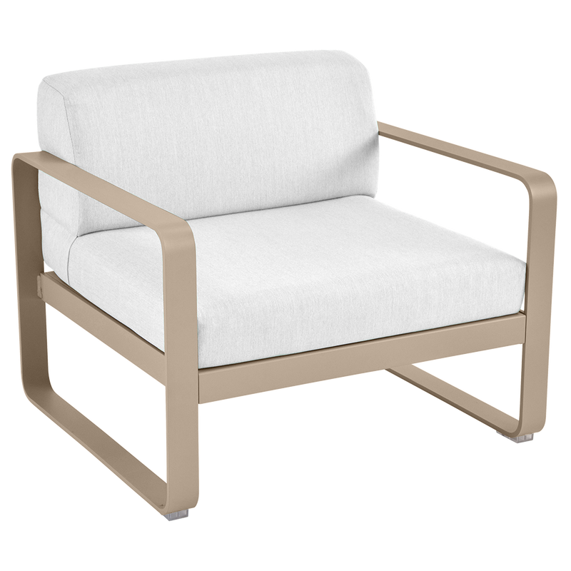 Load image into Gallery viewer, Fermob Bellevie outdoor lounge armchair– Nutmeg frame with Off-White fabric cushions
