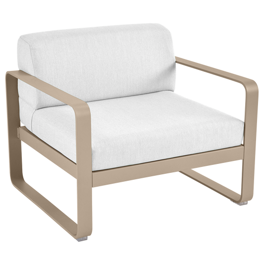 Fermob Bellevie outdoor lounge armchair– Nutmeg frame with Off-White fabric cushions
