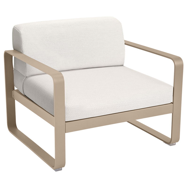 Load image into Gallery viewer, Fermob Bellevie outdoor lounge armchair– Nutmeg frame with Pearl fabric cushions
