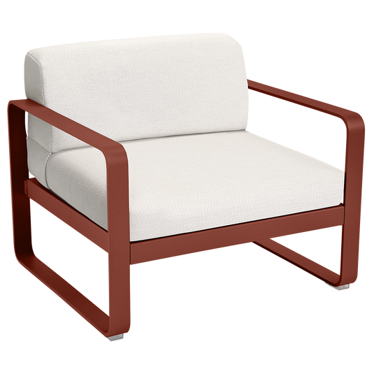 Fermob Bellevie outdoor lounge armchair– Red Ochre frame with Pearl fabric cushions