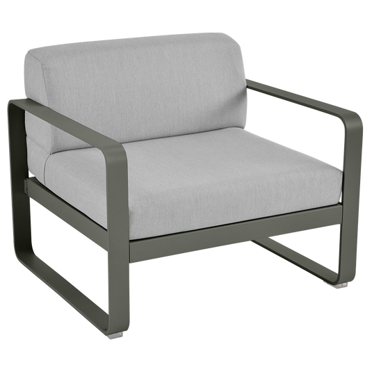 Fermob Bellevie outdoor lounge armchair– Rosemary frame with Flannel Grey fabric cushions