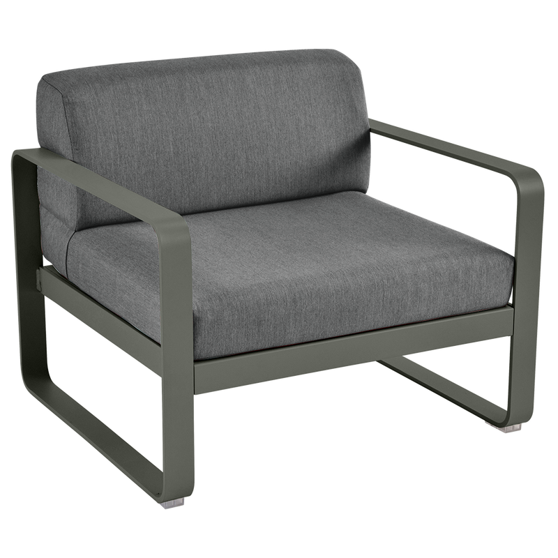 Load image into Gallery viewer, Fermob Bellevie outdoor lounge armchair– Rosemary frame with Graphite Grey fabric cushions
