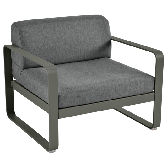 Fermob Bellevie outdoor lounge armchair– Rosemary frame with Graphite Grey fabric cushions
