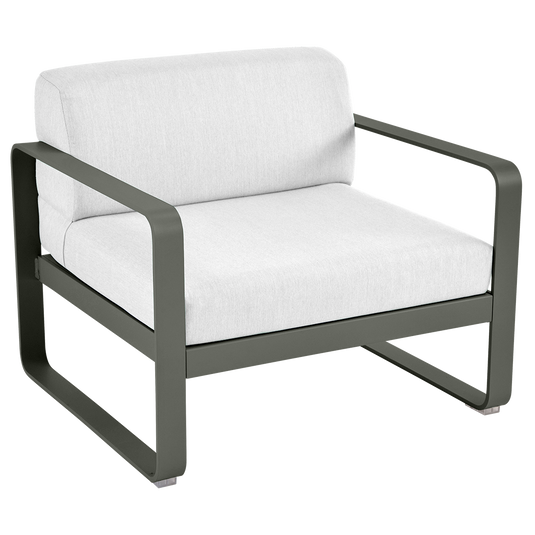 Fermob Bellevie outdoor lounge armchair– Rosemary frame with Off-White fabric cushions