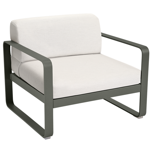Fermob Bellevie outdoor lounge armchair– Rosemary frame with Pearl fabric cushions