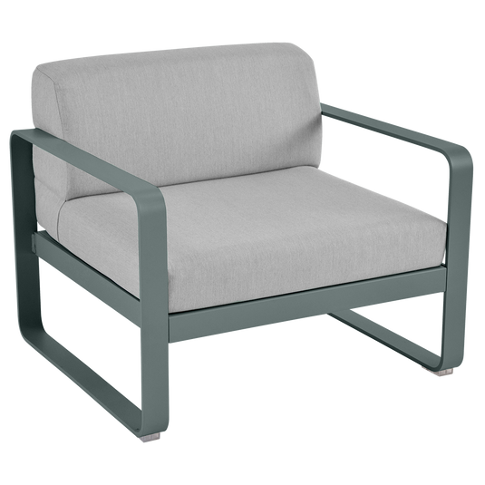 Fermob Bellevie outdoor lounge armchair– Storm Grey frame with Flannel Grey fabric cushions