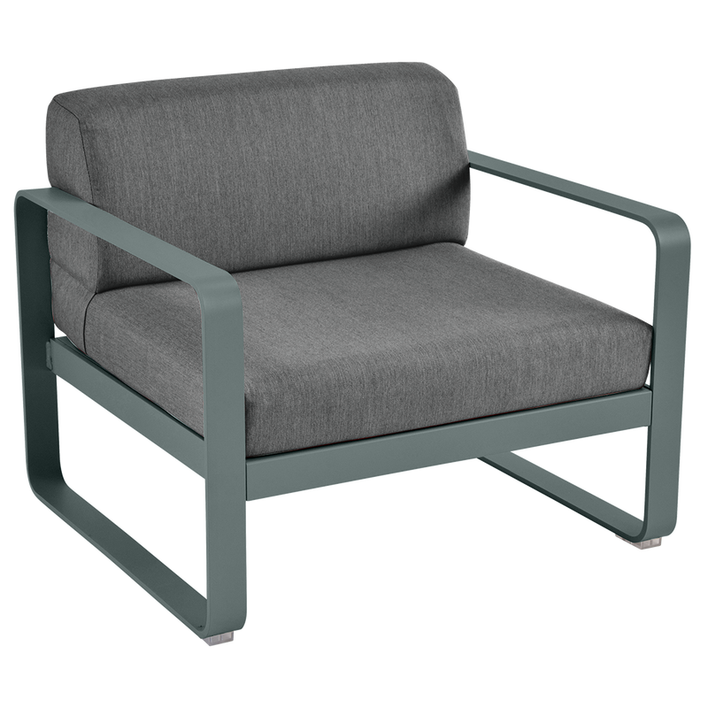 Load image into Gallery viewer, Fermob Bellevie outdoor lounge armchair– Storm Grey frame with Graphite Grey fabric cushions
