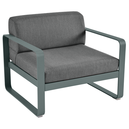 Fermob Bellevie outdoor lounge armchair– Storm Grey frame with Graphite Grey fabric cushions