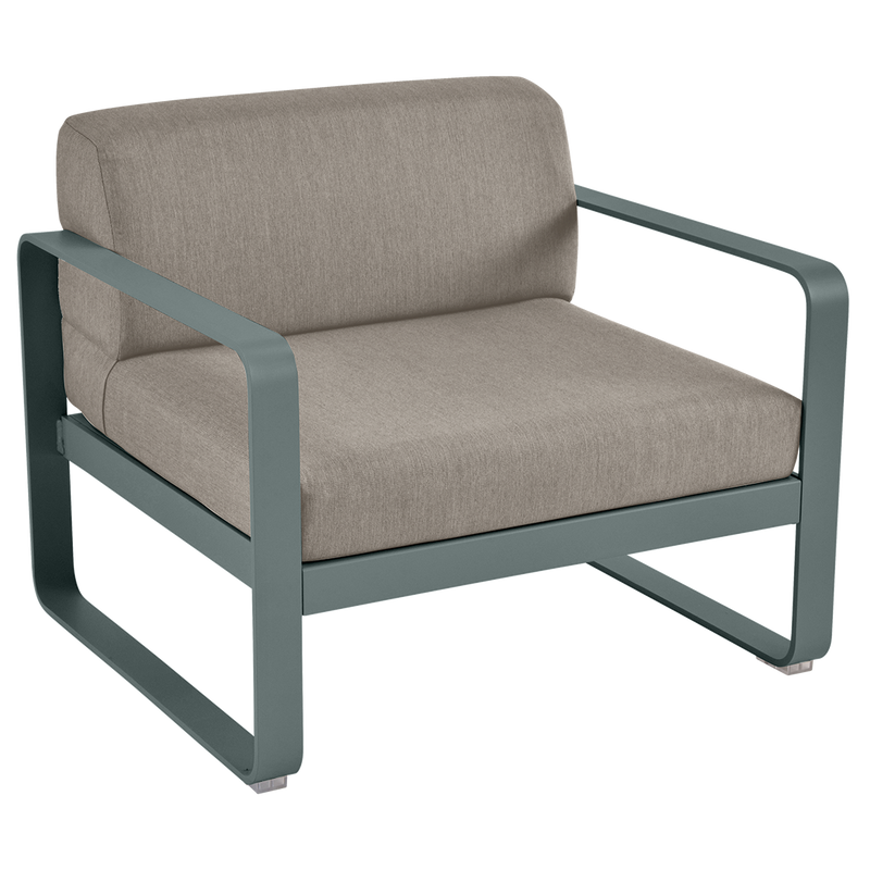Load image into Gallery viewer, Fermob Bellevie outdoor lounge armchair– Storm Grey frame with Grey Taupe fabric cushions
