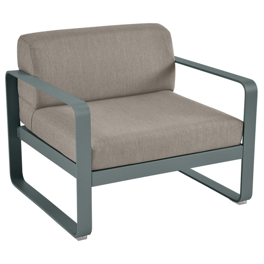 Fermob Bellevie outdoor lounge armchair– Storm Grey frame with Grey Taupe fabric cushions