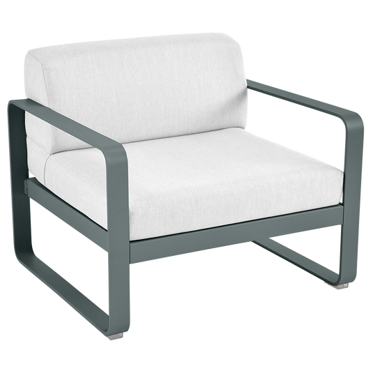 Fermob Bellevie outdoor lounge armchair– Storm Grey frame with Off-White fabric cushions