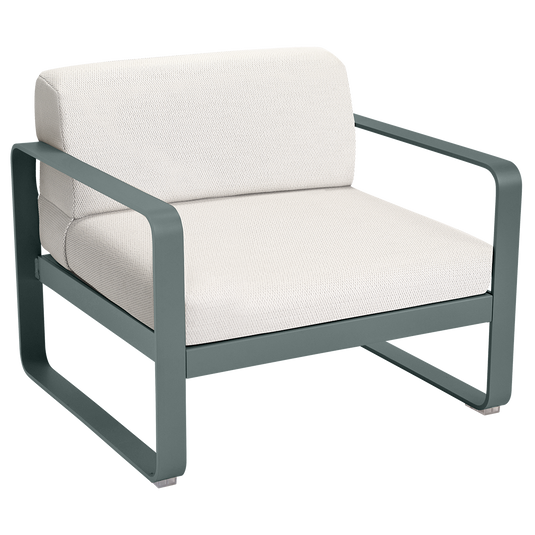 Fermob Bellevie outdoor lounge armchair– Storm Grey frame with Pearl fabric cushions