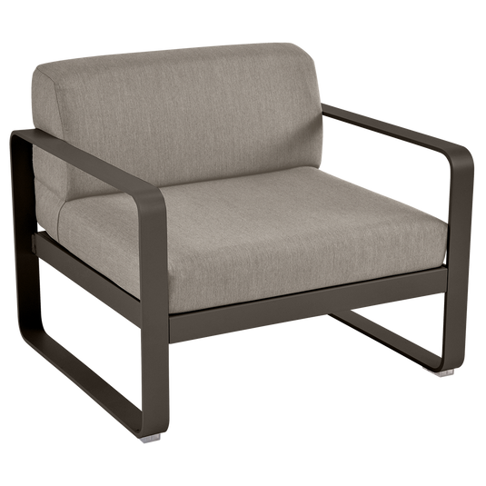 Fermob Bellevie outdoor lounge armchair– Tonka frame with Grey Taupe fabric cushions