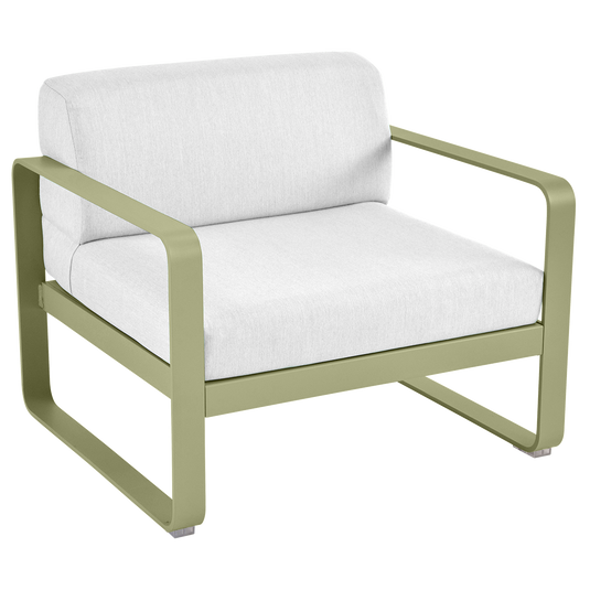 Fermob Bellevie outdoor lounge armchair– Willow Green frame with Off-White fabric cushions