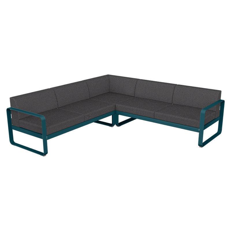 Load image into Gallery viewer, Fermob Bellevie modular sofa Composition 2– Acapulco Blue frame with Graphite Grey fabric cushions
