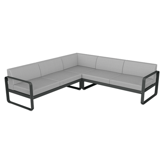 Fermob Bellevie modular sofa Composition 2– Anthracite frame with Flannel Grey fabric cushions