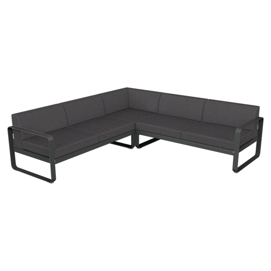 Fermob Bellevie modular sofa Composition 2– Anthracite frame with Graphite Grey fabric cushions