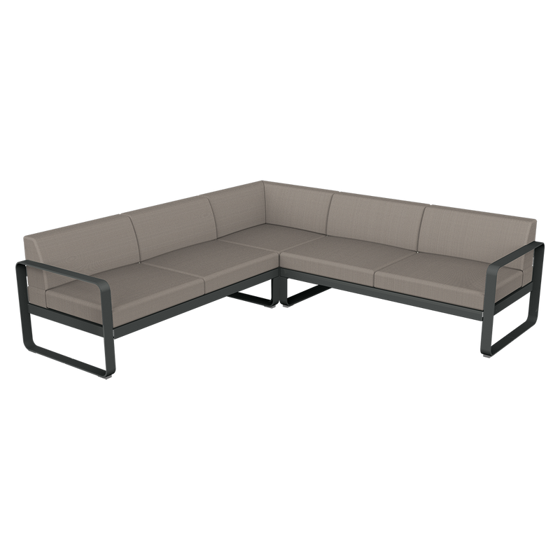 Load image into Gallery viewer, Fermob Bellevie modular sofa Composition 2– Anthracite frame with Grey Taupe fabric cushions

