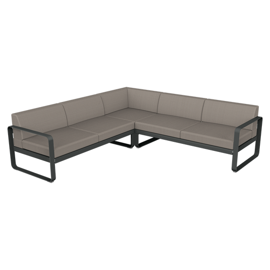 Fermob Bellevie modular sofa Composition 2– Anthracite frame with Grey Taupe fabric cushions