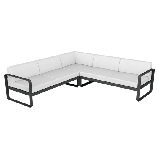 Fermob Bellevie modular sofa Composition 2– Anthracite frame with Off-White fabric cushions