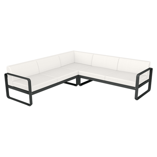 Fermob Bellevie modular sofa Composition 2– Anthracite frame with Pearl fabric cushions