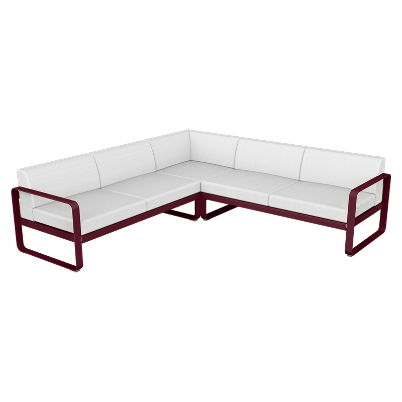 Load image into Gallery viewer, Fermob Bellevie modular sofa Composition 2– Black Cherry frame with Off-White fabric cushions

