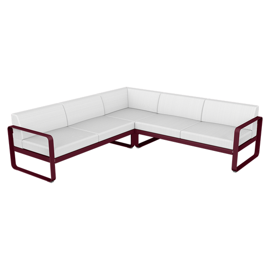 Fermob Bellevie modular sofa Composition 2– Black Cherry frame with Off-White fabric cushions