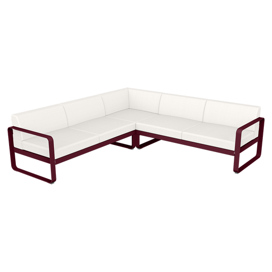 Fermob Bellevie modular sofa Composition 2– Black Cherry frame with Pearl fabric cushions