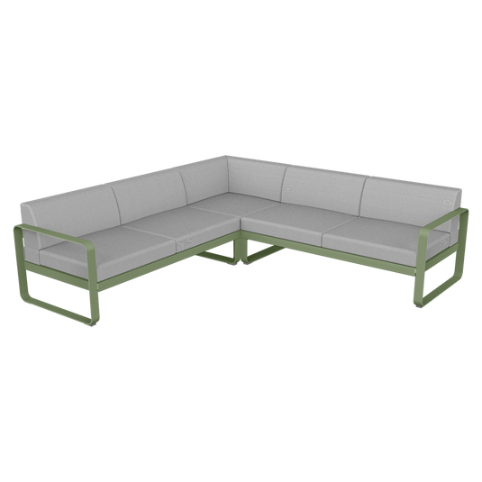 Fermob Bellevie modular sofa Composition 2– Cactus frame with Flannel Grey fabric cushions