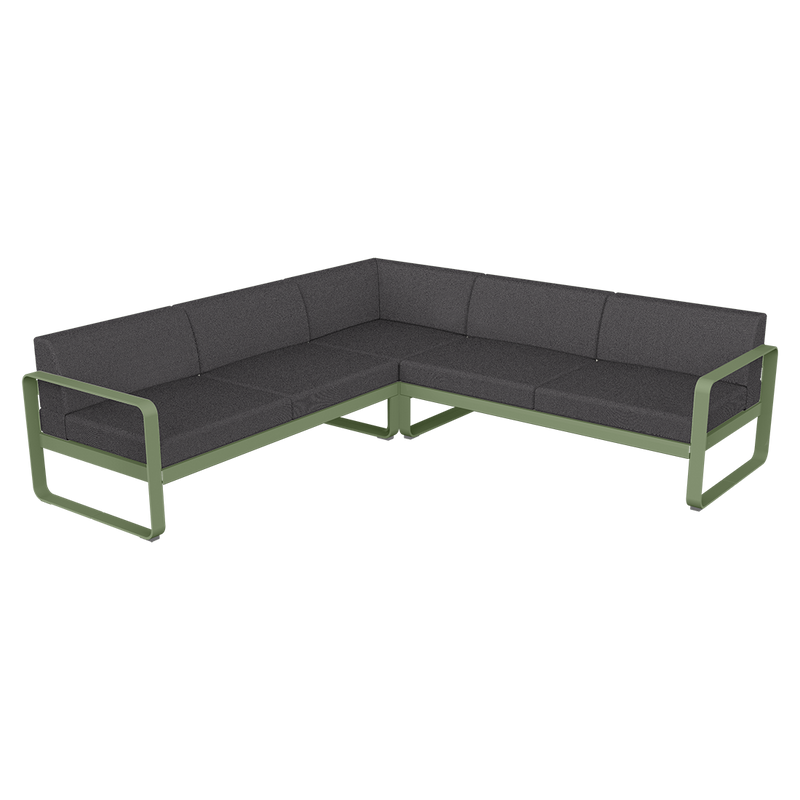 Load image into Gallery viewer, Fermob Bellevie modular sofa Composition 2– Cactus frame with Graphite Grey fabric cushions
